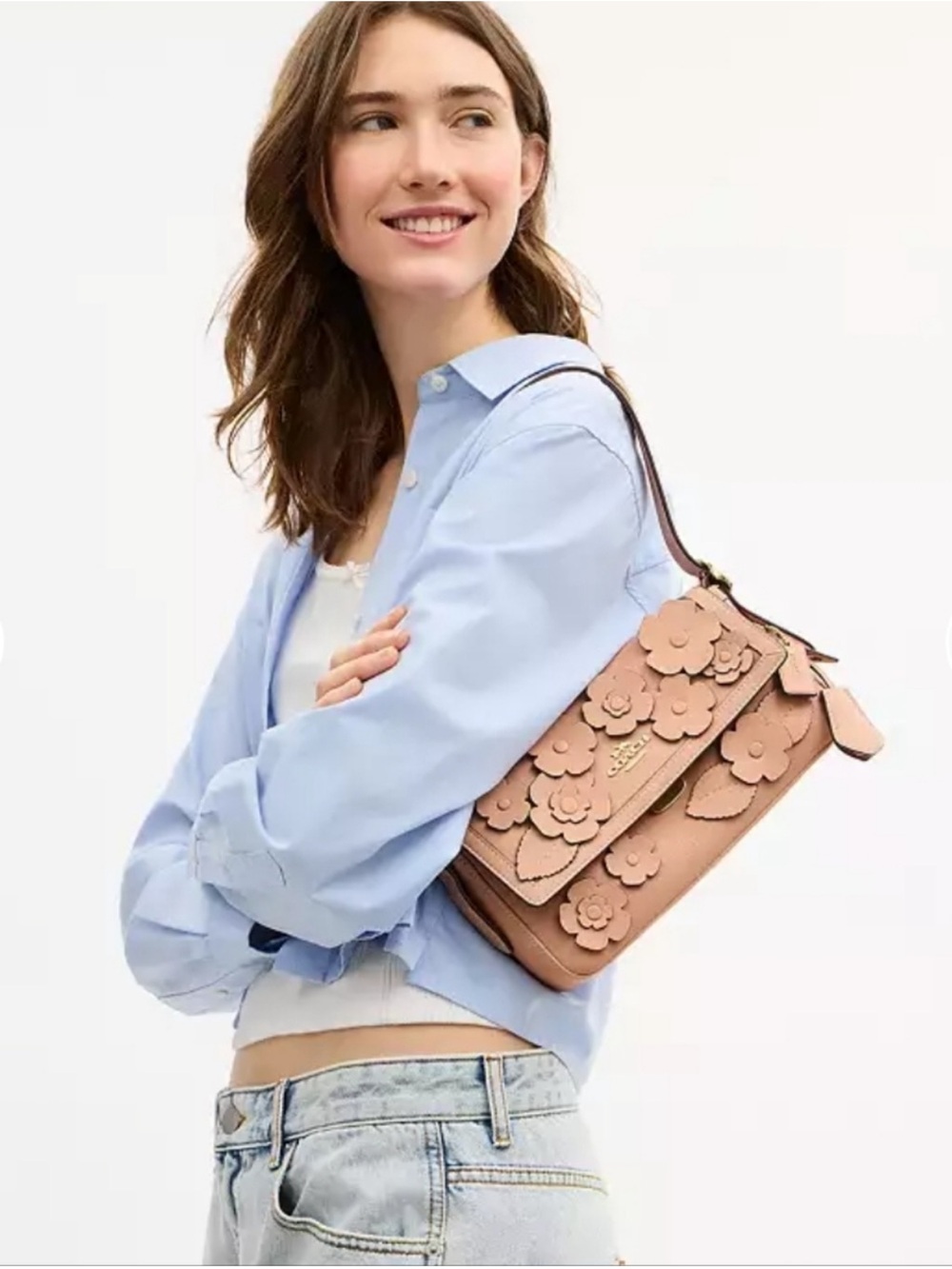 NWT! Coach Etta Small Flap Shoulder Bag With Floral Applique